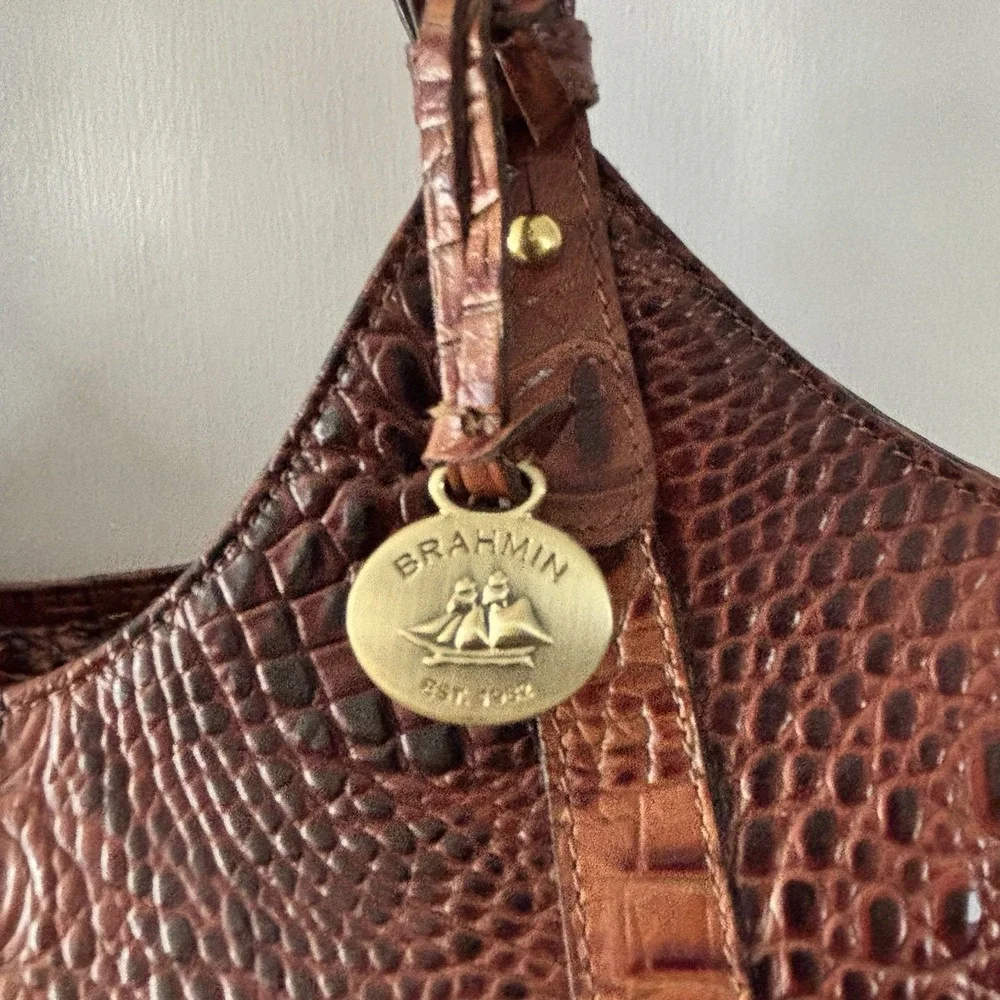 Brahmin Jacqueline Tri-Color Shoulder Hobo Bag - Brown Croc - Dust Bag GORGEOUS